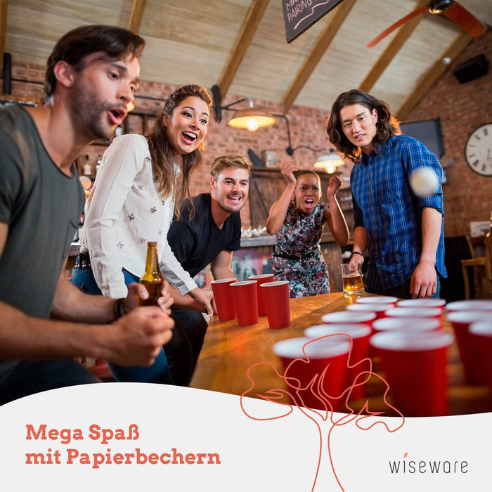 Papier Becher (Beerpong) - rot 473ml (16oz) Ø 90mm - 10 Stk ohne Bälle (offline Produkt)