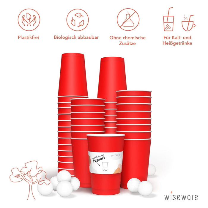 Papier Becher (Beerpong) - rot 473ml (16oz) Ø 90mm - 10 Stk ohne Bälle (offline Produkt)